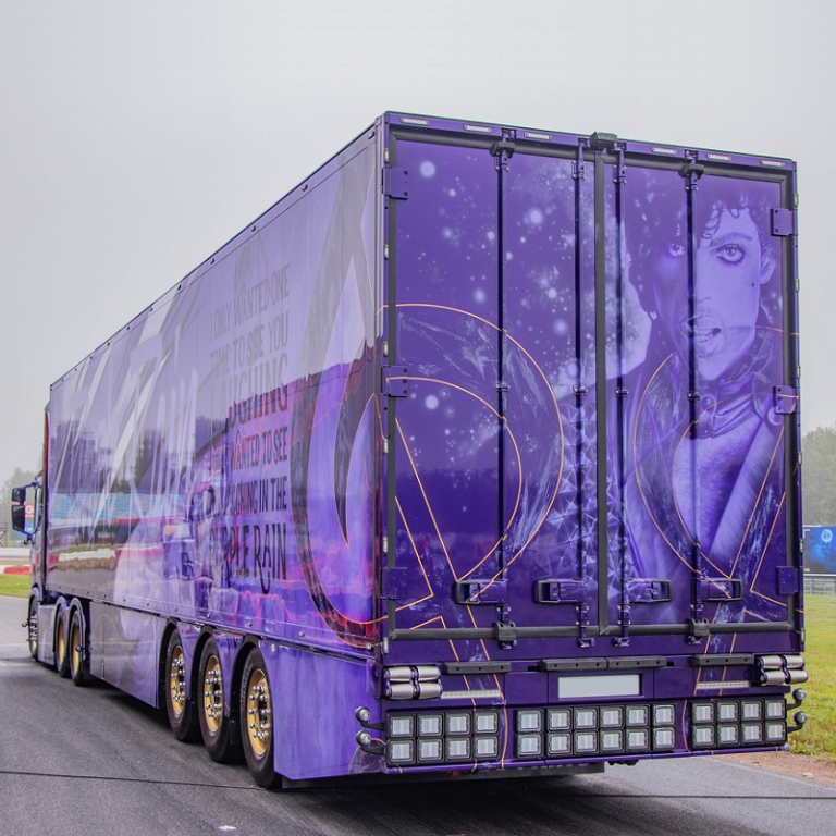 Truck trailer from Switzerland with airbrush paint layer equipped with various types of Strands lighting