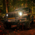 Jeep met de Strands 809403 gemonteerd op de voorbumper - verlichting die boven het kenteken zit gemonteerd