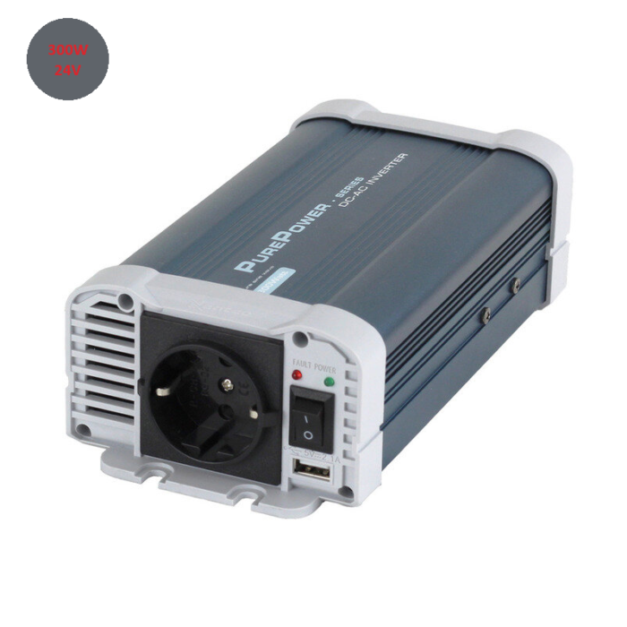 Purepower sinus omvormer 300w - 24v - omvormer die geschikt is voor 24 volt gebruik - vrachtwagen, camper, boot of ander soort voer of vaartuig dat een 24 volt aansluiting heeft - word geleverd incl. aansluitmateriaal en handleiding