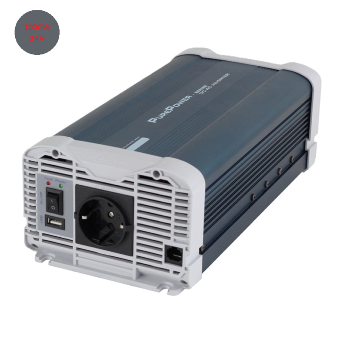Purepower sinus omvormer 1000w - 24v - omvormer die geschikt is voor 24 volt gebruik - vrachtwagen, camper, boot of ander soort voer of vaartuig dat een 24 volt aansluiting heeft - word geleverd incl. aansluitmateriaal en handleiding