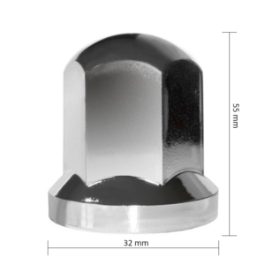 Kunststoff-Radmutterkappen 32 mm – 55 mm hoch – Radzubehör passend für einen DAF-, MAN-, Mercedes- und Iveco-Lkw – Chromzubehör für die Räder – EAN: 7323030175078