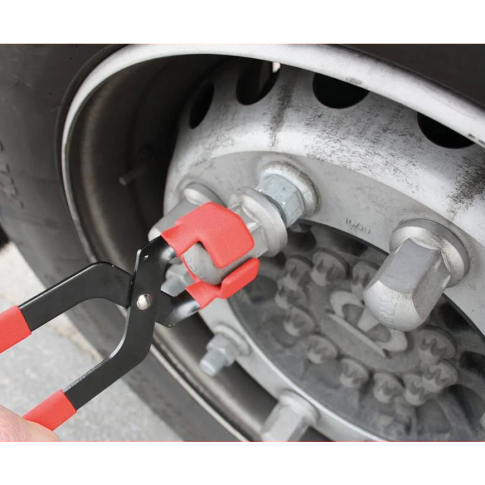 Wheel nut cap pliers Heavy Duty with rubber handle and protection - nut cap pliers for a truck and fits 32 and 33mm caps