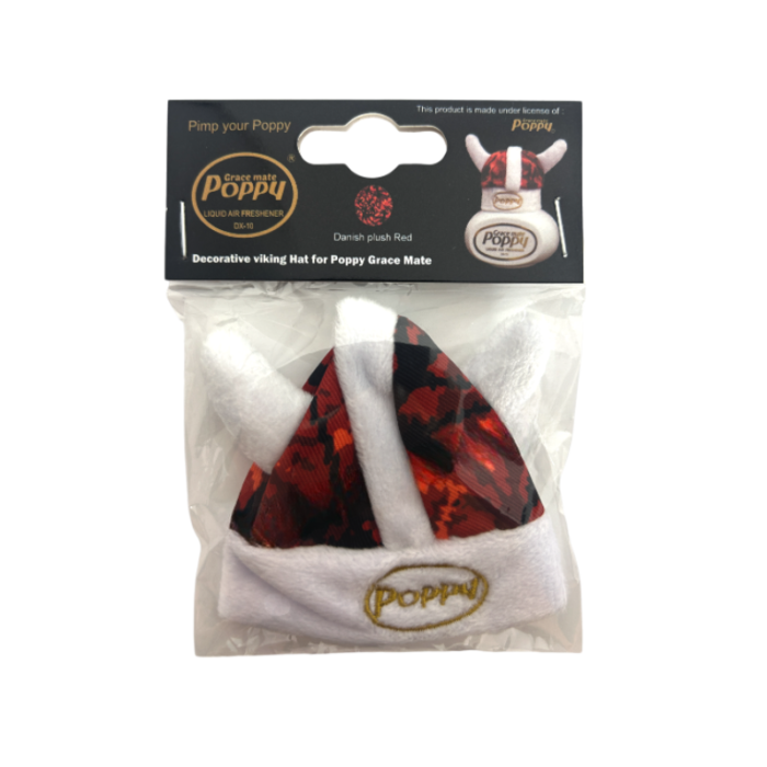 Poppy Viking hat ROOD - Deens pluche - blikvanger op je dashboard - geschikt voor Poppy Grace Mate