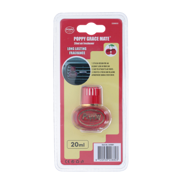 Mini Poppy Grace Mate Cherry - EAN: 8720938228803 - luchtverfrisser voor je auto, truck en camper - past in je ventilatierooster - 20ml