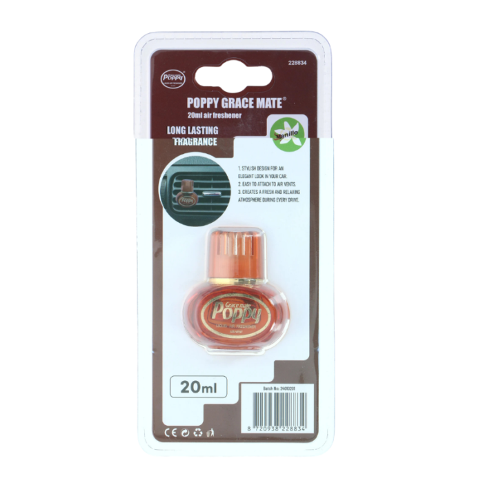Mini Poppy Grace Mate Vanilla - EAN: 8720938228834 - air freshener for your car, truck and camper - fits in your air vent - 20ml