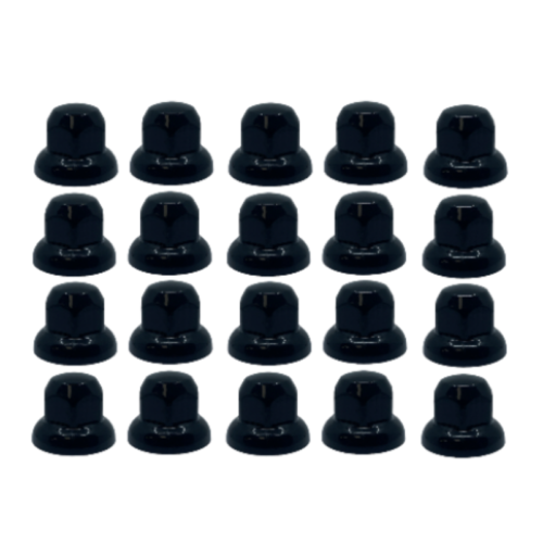 Kunststof wielmoerdoppen 32mm ZWART - 45mm hoog - passend op MAN / Mercedes / Iveco / DAF - kleur: ZWART - set van 20 stuks - voor staal en Alcoa wielen