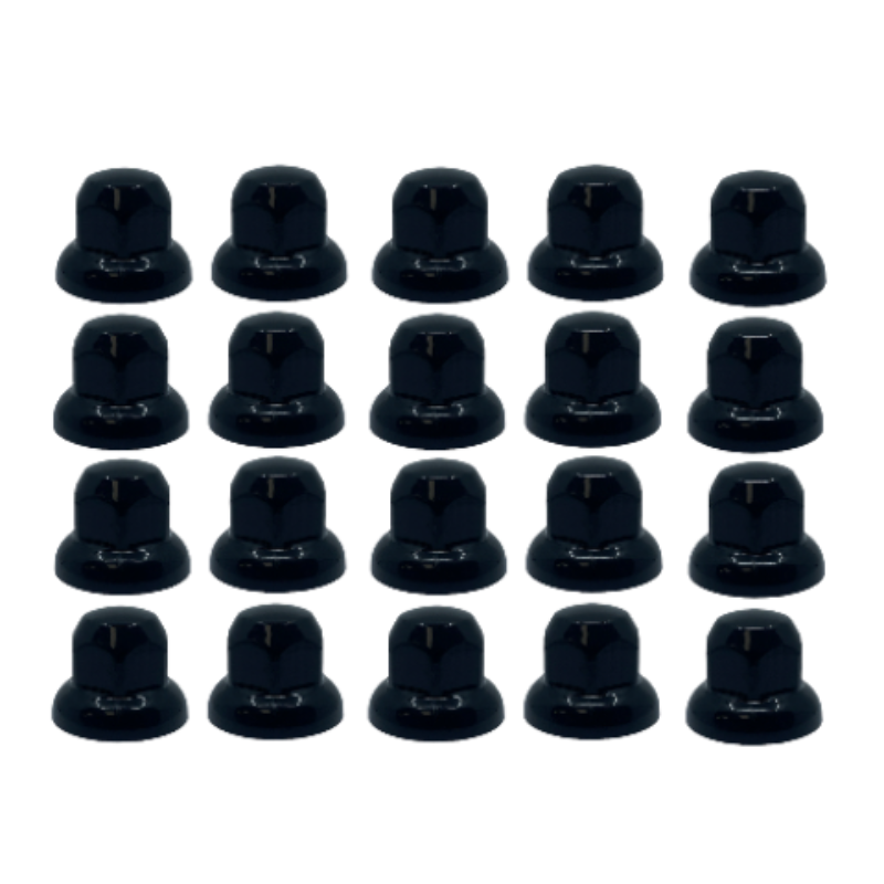 Kunststof wielmoerdoppen 32mm ZWART - 45mm hoog - passend op MAN / Mercedes / Iveco / DAF - kleur: ZWART - set van 20 stuks - voor staal en Alcoa wielen