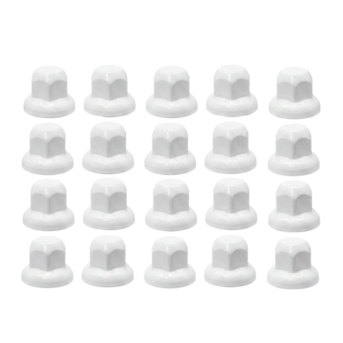 Radmutternkappen aus Kunststoff, 32 mm, weiß, 45 mm hoch – passend für MAN, Mercedes, Iveco und DAF – Farbe: Weiß – 20er-Set – für Stahl- und Alcoa-Felgen