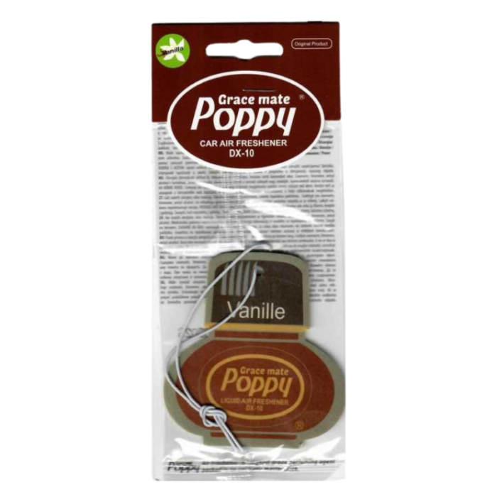 Poppy Grace Mate Vanilla Duftanhänger - extra günstig - für dein Auto, deinen LKW oder dein Wohnmobil - mit Gummiband - dein Lieblings-Poppy-Duft - EAN: 8719689706197